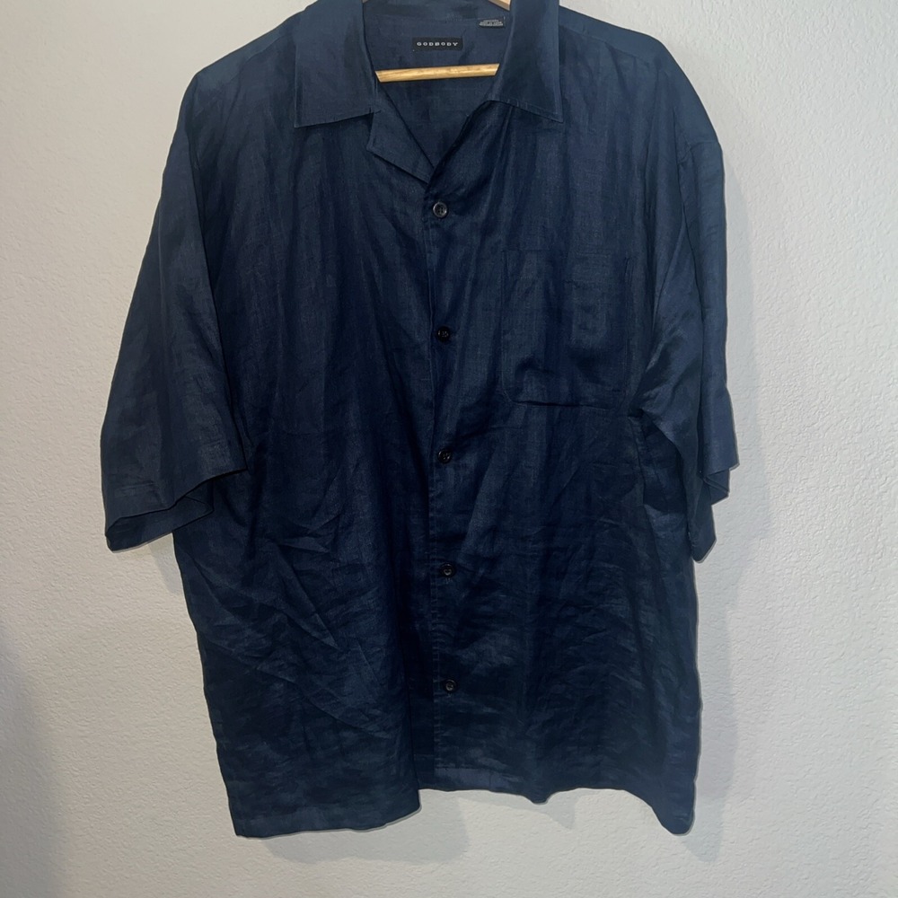 Godbody Collection BLACK 100% Linen Short Sleeve Shirt XL 52" Chest
